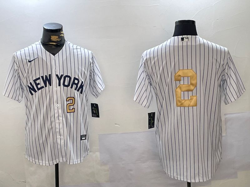 Men New York Yankees #2 Jeter White Stripe Fashion Nike 2024 MLB Jersey style 6->new york yankees->MLB Jersey